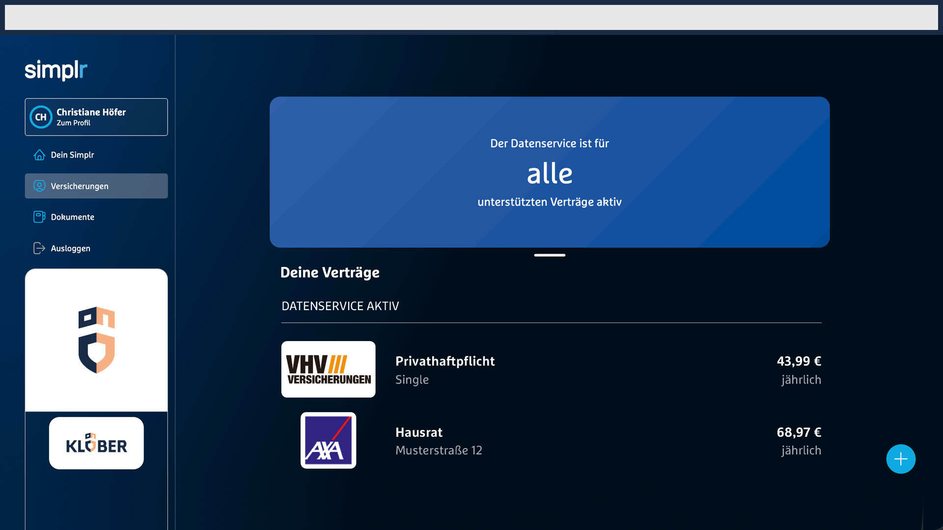 Simplr screenshot vertraege uebersicht dummy